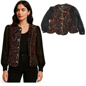 R&K Evening floral brocade‎ maximalist holiday festive blouse sz 18 button up